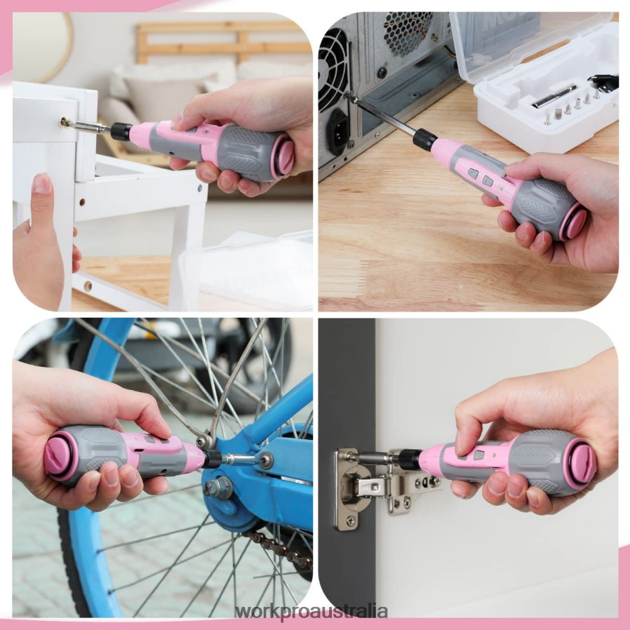 WORKPRO Cordless 4V USB Rechargeable Lithium-ion Battery Screwdriver Kit D4R0VT236 Tool Pink/White
