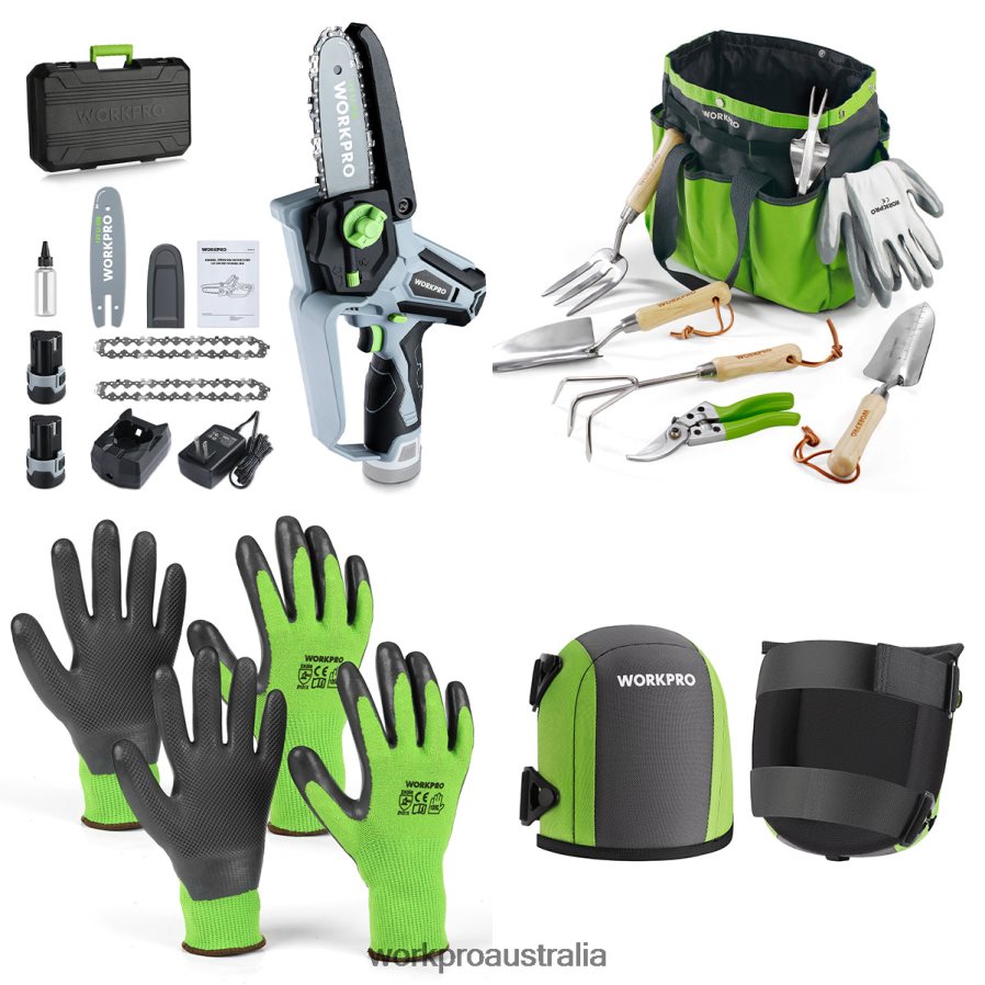 WORKPRO Cordless Chain Saw  7 Piece Garden Tools Set  2 Pairs Garden Gloves  Garden Knee Pads D4R0VT314 Tool Useful