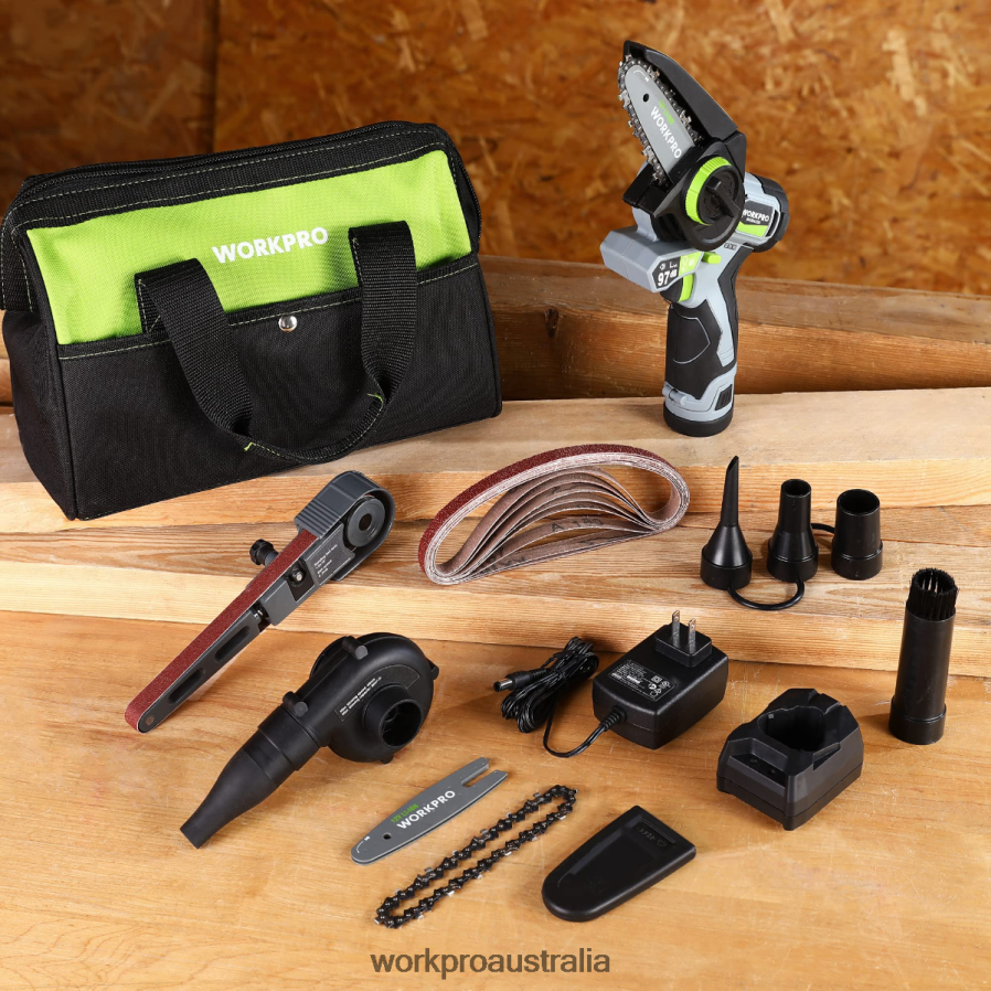 WORKPRO Cordless Detail Belt Sander Mini Chain Saw Electric Blower 3-in-1 Power Tool Combo Kit D4R0VT296 Tool Morden