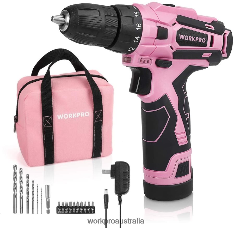 WORKPRO Cordless Drill Driver Set 12V Electric Screwdriver Driver Tool Kit for Women D4R0VT263 Tool Pink