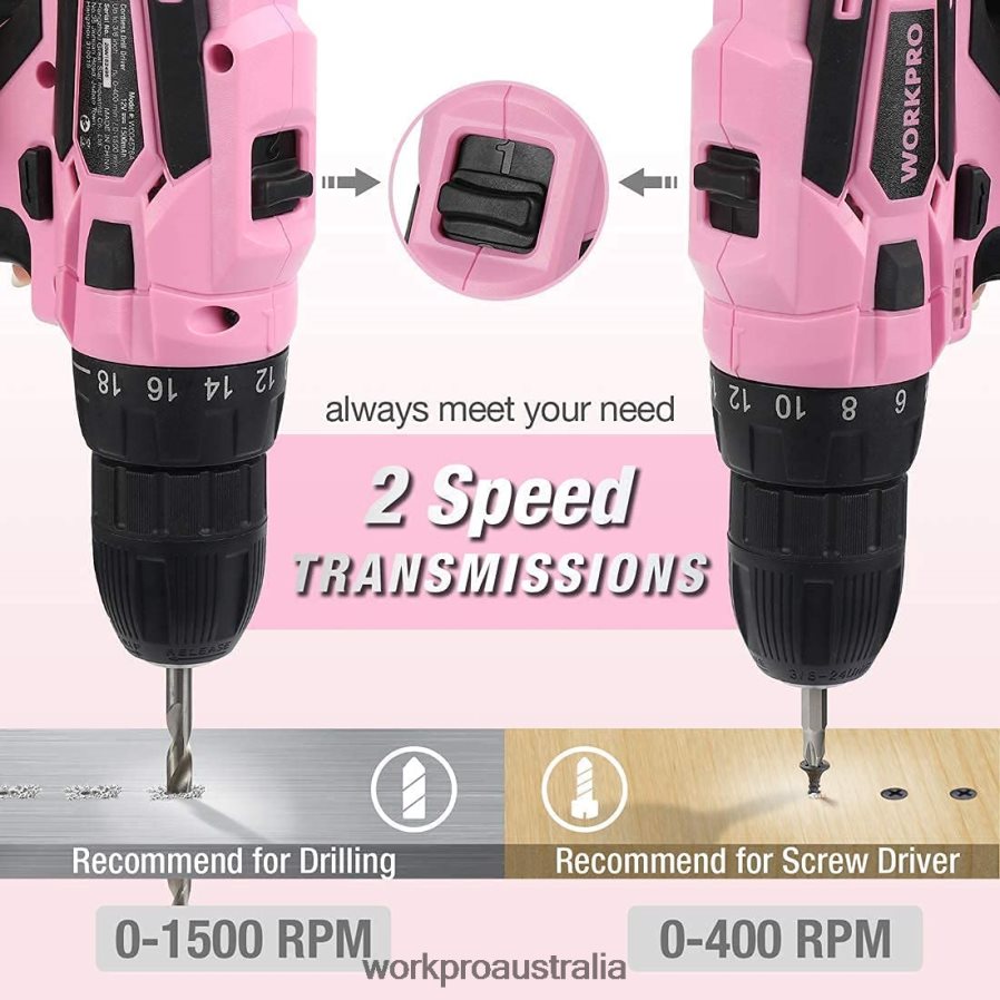 WORKPRO Cordless Drill Driver Set 12V Electric Screwdriver Driver Tool Kit for Women D4R0VT263 Tool Pink