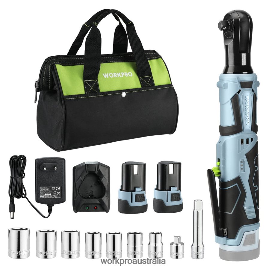 WORKPRO Cordless Electric Ratchet Wrench 12V 40 Ft-lbs Electric Ratchet Wrench 9 Pcs Set D4R0VT227 Tool Useful