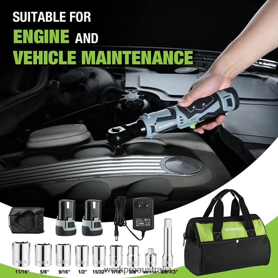 WORKPRO Cordless Electric Ratchet Wrench 12V 40 Ft-lbs Electric Ratchet Wrench 9 Pcs Set D4R0VT227 Tool Useful