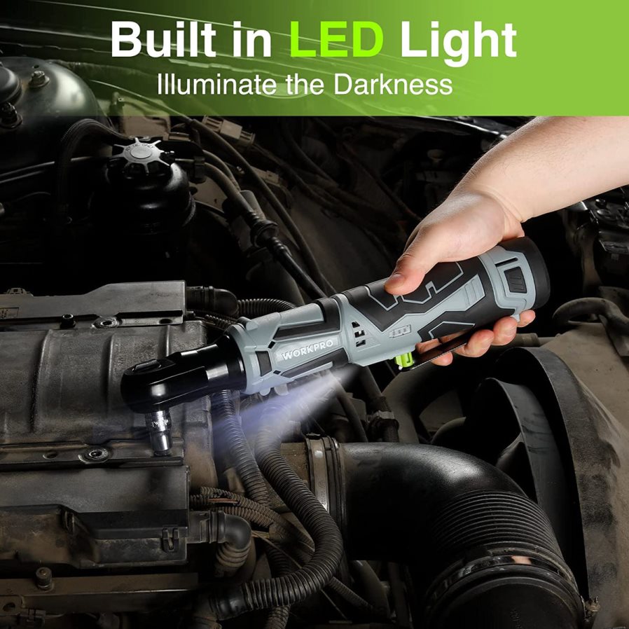 WORKPRO Cordless Electric Ratchet Wrench 12V 40 Ft-lbs Electric Ratchet Wrench 9 Pcs Set D4R0VT227 Tool Useful