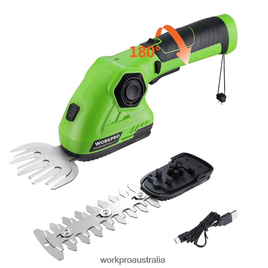 WORKPRO Cordless Grass Shear  Shrubbery Trimmer 2 in 1 Handheld Hedge Trimmer 72V Electric Grass Trimmer Hedge Shears D4R0VT297 Tool Green/White