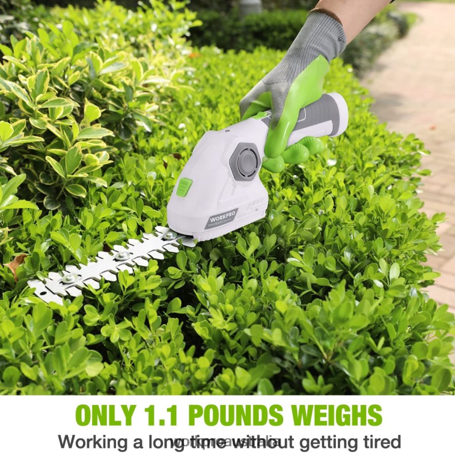 WORKPRO Cordless Grass Shear  Shrubbery Trimmer 2 in 1 Handheld Hedge Trimmer 72V Electric Grass Trimmer Hedge Shears D4R0VT297 Tool Green/White
