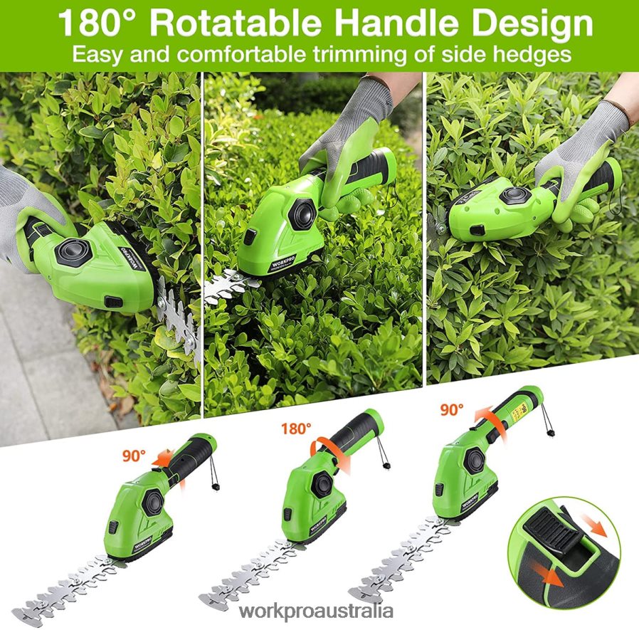 WORKPRO Cordless Grass Shear  Shrubbery Trimmer 2 in 1 Handheld Hedge Trimmer 72V Electric Grass Trimmer Hedge Shears D4R0VT297 Tool Green/White