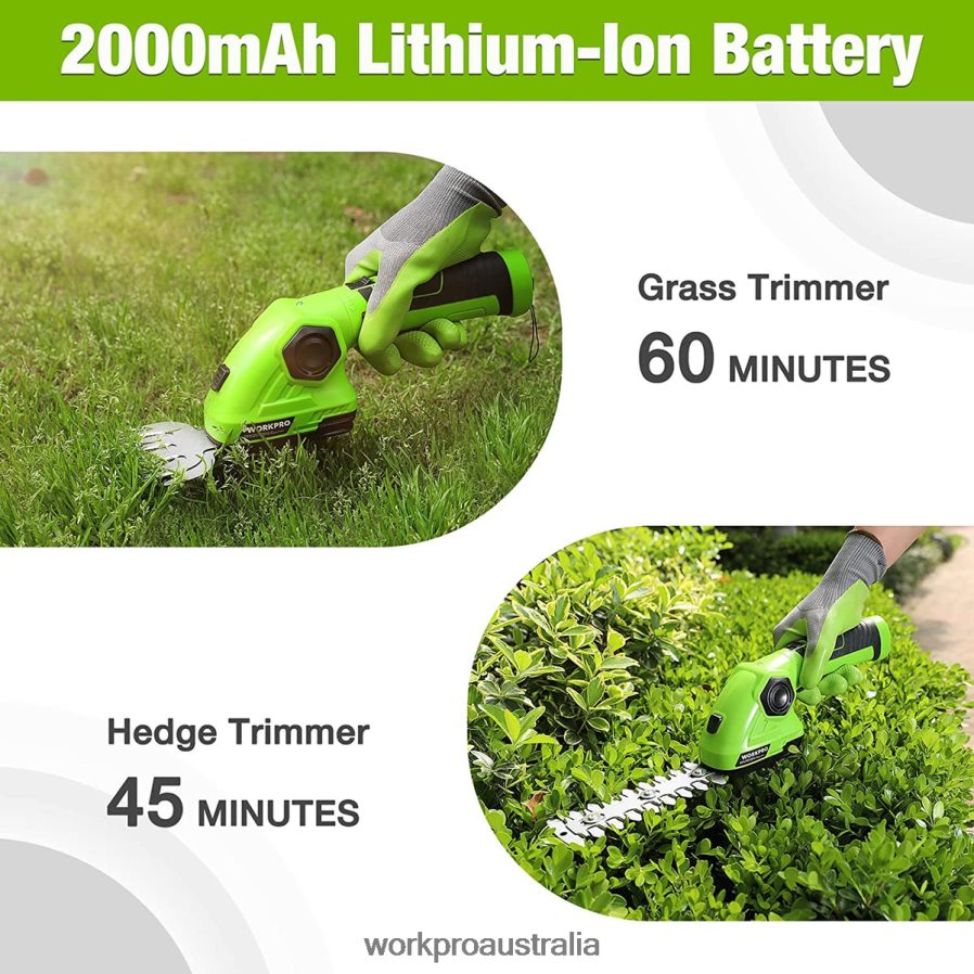 WORKPRO Cordless Grass Shear  Shrubbery Trimmer 2 in 1 Handheld Hedge Trimmer 72V Electric Grass Trimmer Hedge Shears D4R0VT297 Tool Green/White
