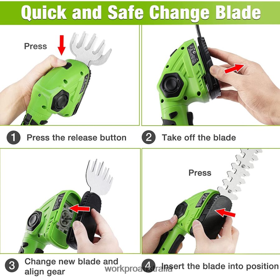 WORKPRO Cordless Grass Shear  Shrubbery Trimmer 2 in 1 Handheld Hedge Trimmer 72V Electric Grass Trimmer Hedge Shears D4R0VT297 Tool Green/White