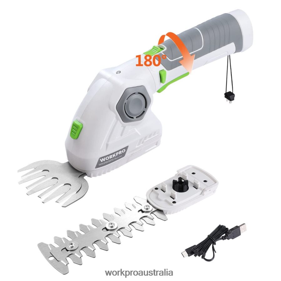 WORKPRO Cordless Grass Shear  Shrubbery Trimmer 2 in 1 Handheld Hedge Trimmer 72V Electric Grass Trimmer Hedge Shears D4R0VT297 Tool Green/White