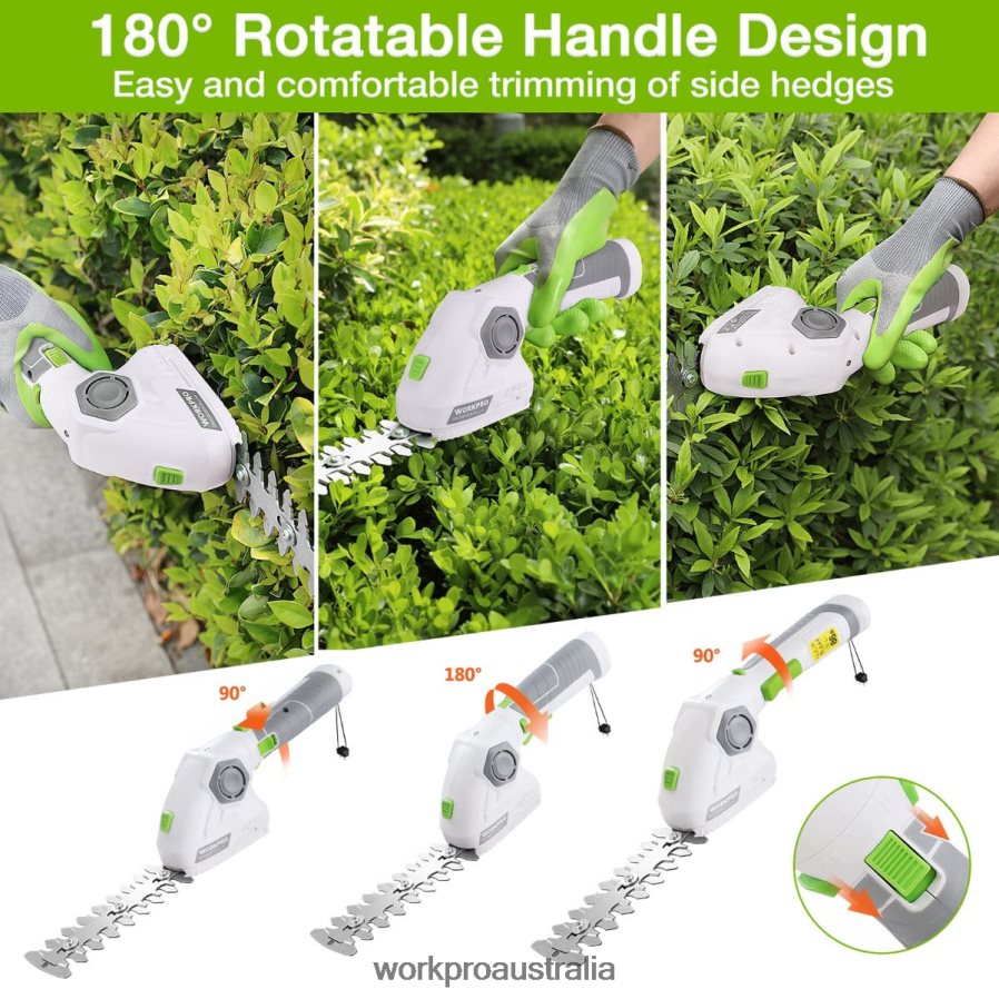WORKPRO Cordless Grass Shear  Shrubbery Trimmer 2 in 1 Handheld Hedge Trimmer 72V Electric Grass Trimmer Hedge Shears D4R0VT297 Tool Green/White