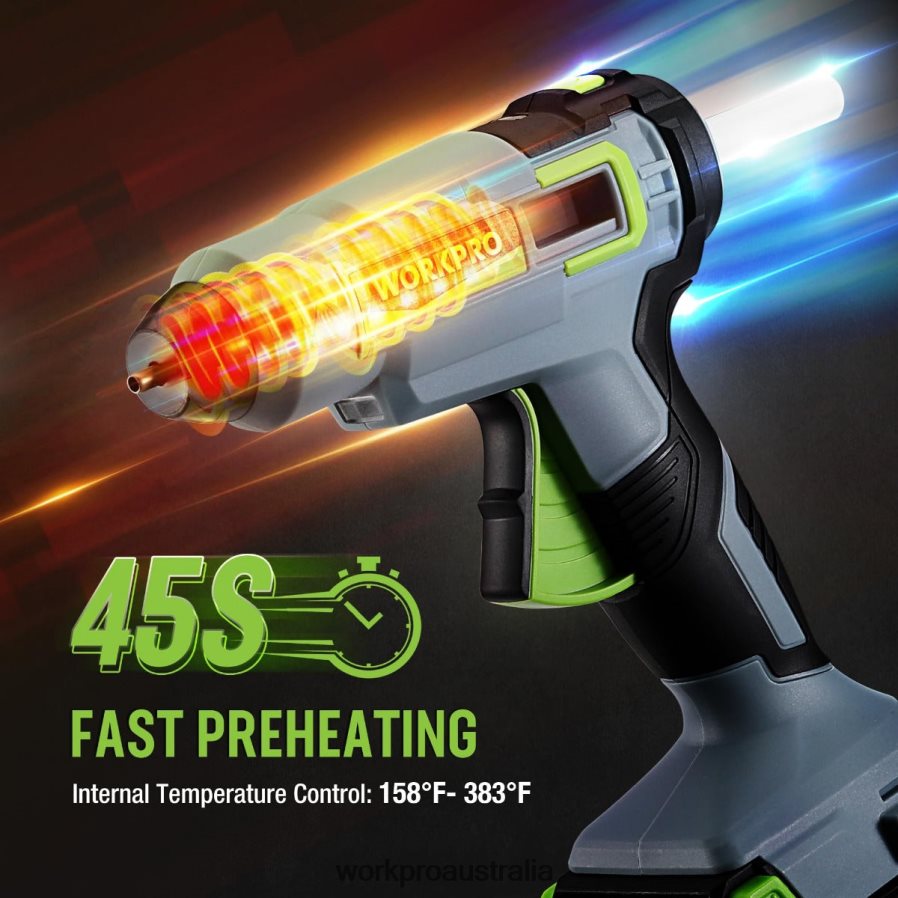 WORKPRO Cordless Hot Glue Gun Kit with 12 Pcs Glue Sticks 20V 20 Ah Li-ion Battery D4R0VT165 Tool Useful