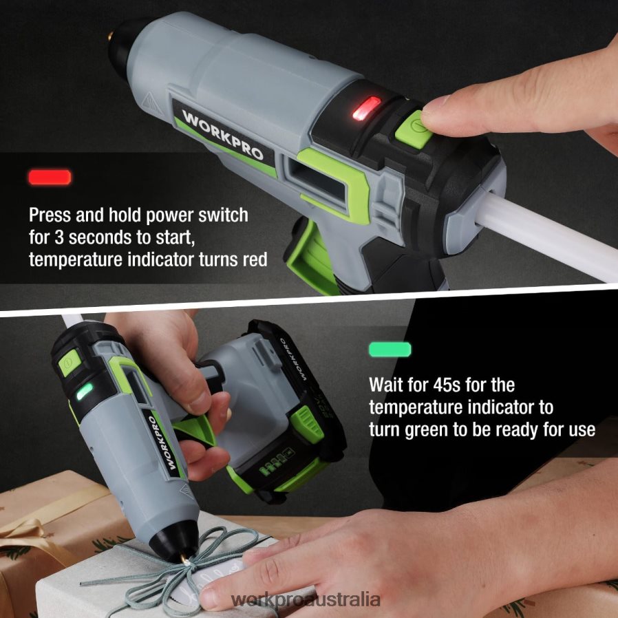 WORKPRO Cordless Hot Glue Gun Kit with 12 Pcs Glue Sticks 20V 20 Ah Li-ion Battery D4R0VT165 Tool Useful