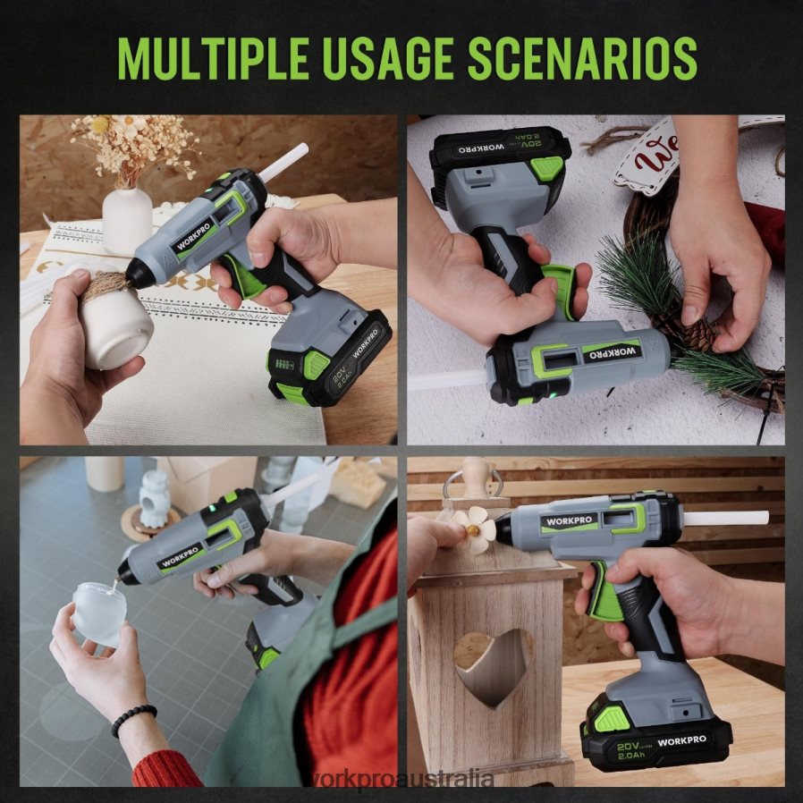 WORKPRO Cordless Hot Glue Gun Kit with 12 Pcs Glue Sticks 20V 20 Ah Li-ion Battery D4R0VT165 Tool Useful