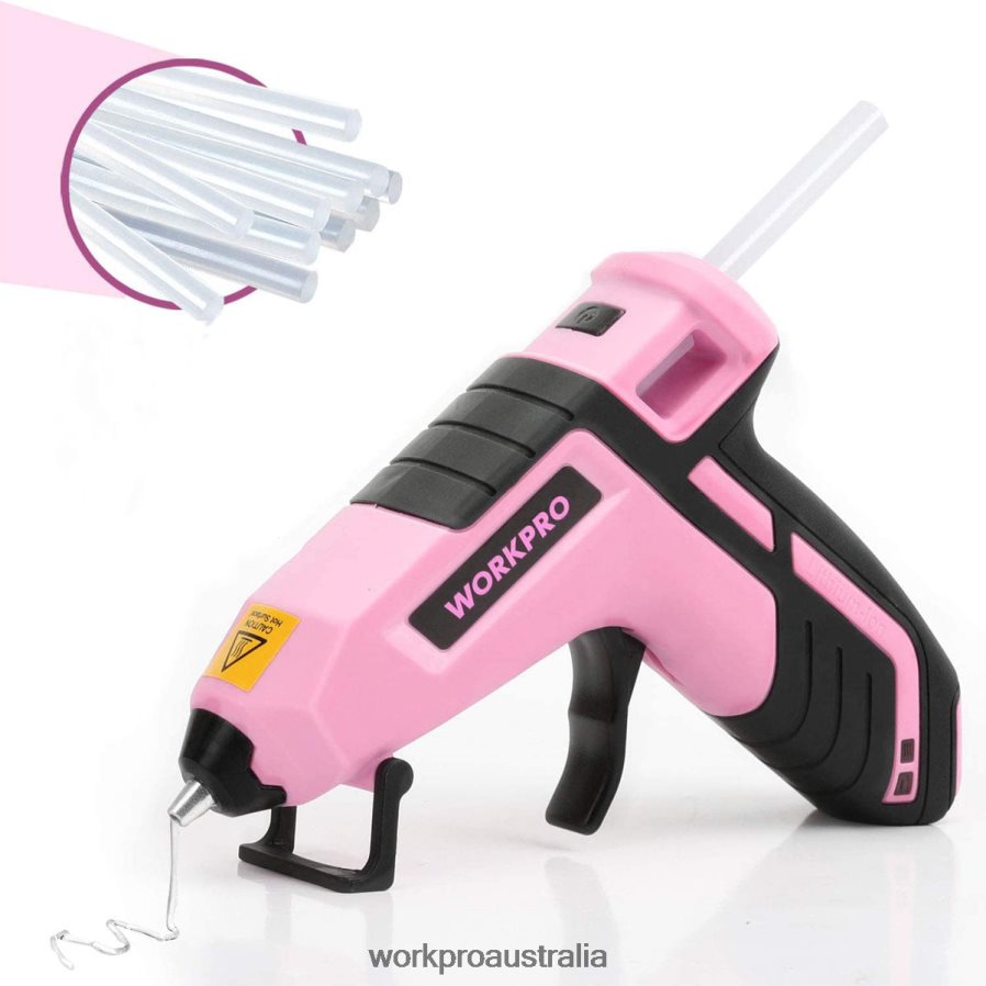 WORKPRO Cordless Melt Fast Preheating Mini Glue Gun with 20 PCS Premium Glue Stick D4R0VT163 Tool Blue/Pink