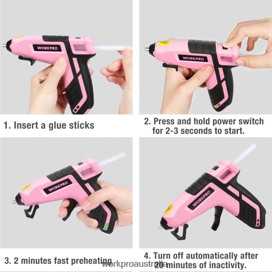 WORKPRO Cordless Melt Fast Preheating Mini Glue Gun with 20 PCS Premium Glue Stick D4R0VT163 Tool Blue/Pink