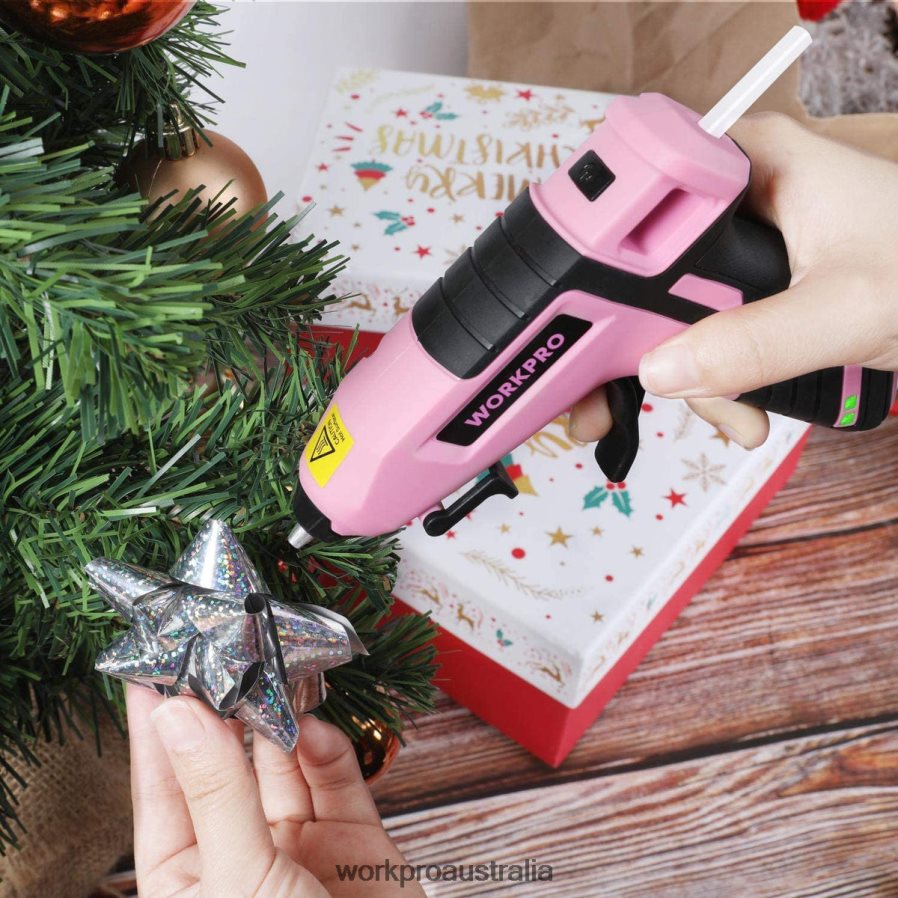 WORKPRO Cordless Melt Fast Preheating Mini Glue Gun with 20 PCS Premium Glue Stick D4R0VT163 Tool Blue/Pink