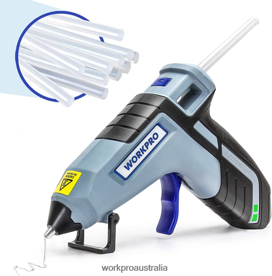 WORKPRO Cordless Melt Fast Preheating Mini Glue Gun with 20 PCS Premium Glue Stick D4R0VT163 Tool Blue/Pink