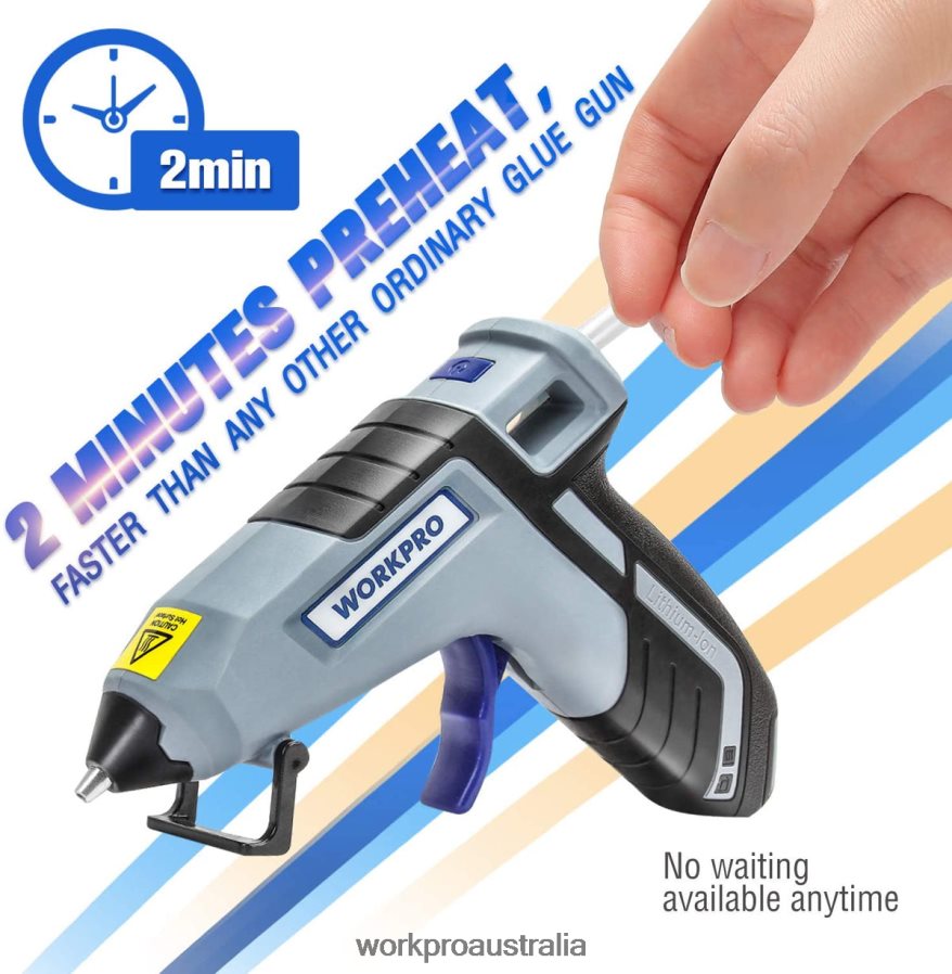 WORKPRO Cordless Melt Fast Preheating Mini Glue Gun with 20 PCS Premium Glue Stick D4R0VT163 Tool Blue/Pink