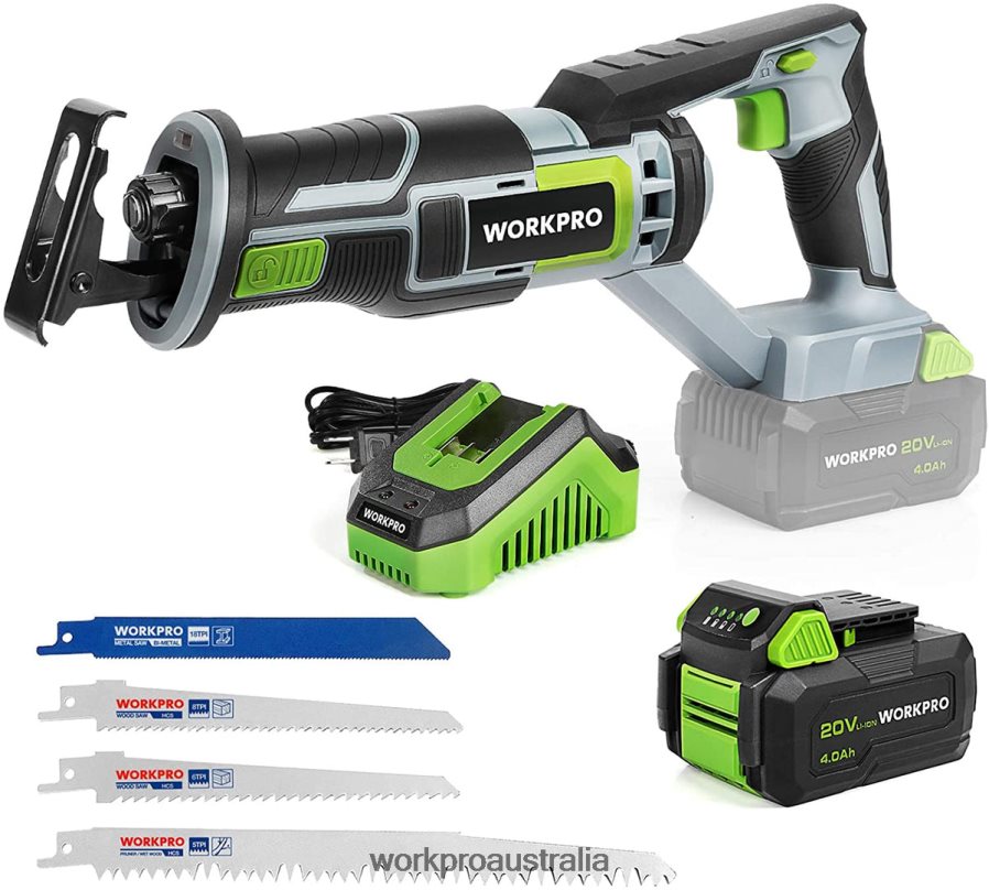 WORKPRO Cordless Reciprocating Saw 4 Saw Blades for Wood  Metal Cutting Included D4R0VT184 Tool New