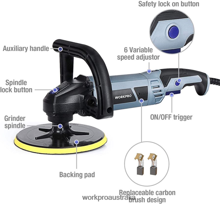 WORKPRO Detachable Handle Buffer Polisher with Accessories D4R0VT231 Tool Helpful