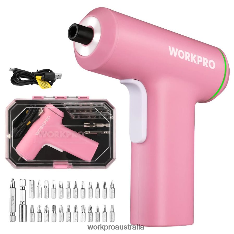 WORKPRO Electric Cordless 4V USB Rechargeable Lithium-ion Battery Screwdriver Set D4R0VT234 Tool Pink/Black