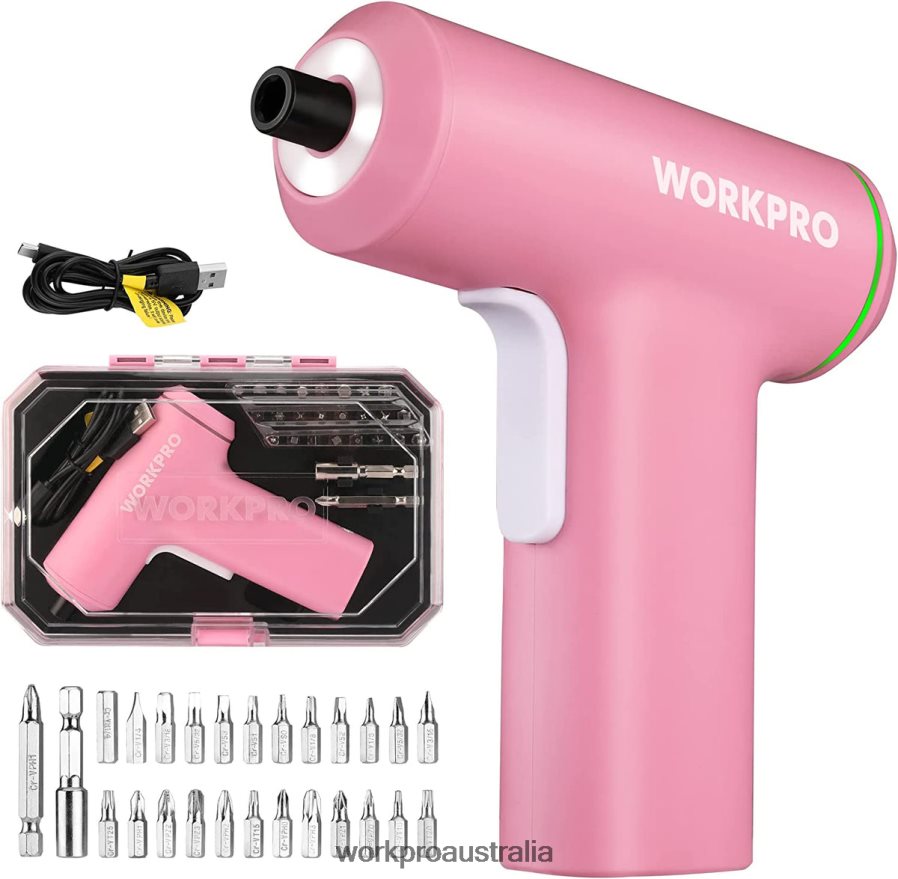 WORKPRO Electric Cordless 4V USB Rechargeable Lithium-ion Battery Screwdriver Set D4R0VT234 Tool Pink/Black