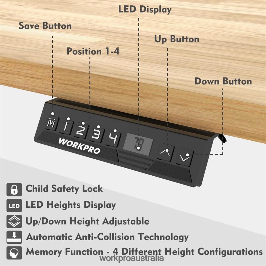 WORKPRO Electric Standing Height Adjustable Workbench with Wooden Top and Dual Motor D4R0VT5 Storage Morden