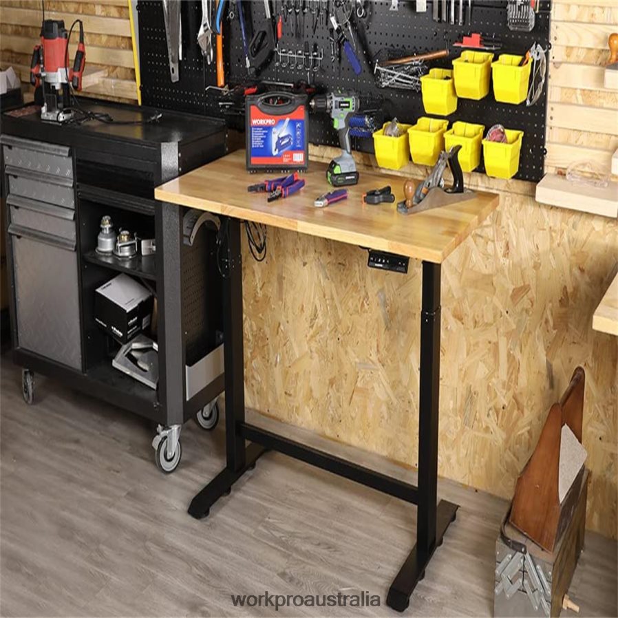 WORKPRO Electric Standing Height Adjustable Workbench with Wooden Top and Dual Motor D4R0VT5 Storage Morden