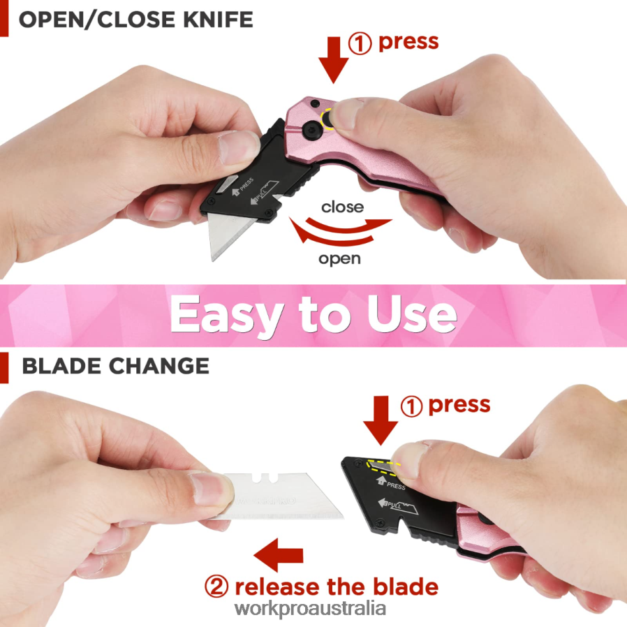 WORKPRO Folding Aluminum Utility Knife 10 Extra Blades Include D4R0VT54 Tool Pink