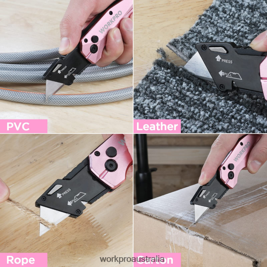 WORKPRO Folding Aluminum Utility Knife 10 Extra Blades Include D4R0VT54 Tool Pink