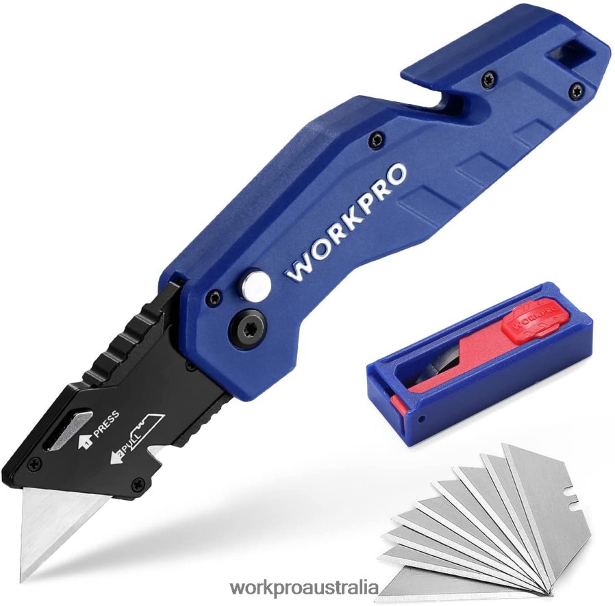 WORKPRO Folding Utility Knife Lightweight Nylon Handle Utility Cutter with 10-piece Extra Blades D4R0VT38 Tool Red/Blue/Black