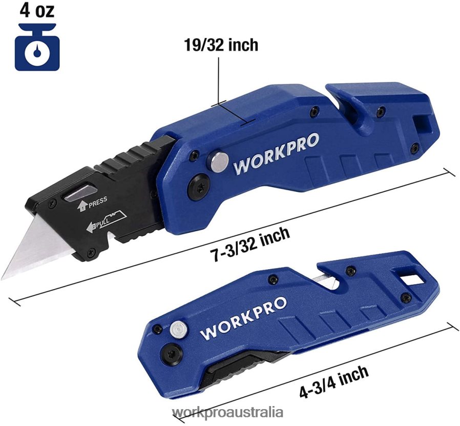 WORKPRO Folding Utility Knife Lightweight Nylon Handle Utility Cutter with 10-piece Extra Blades D4R0VT38 Tool Red/Blue/Black