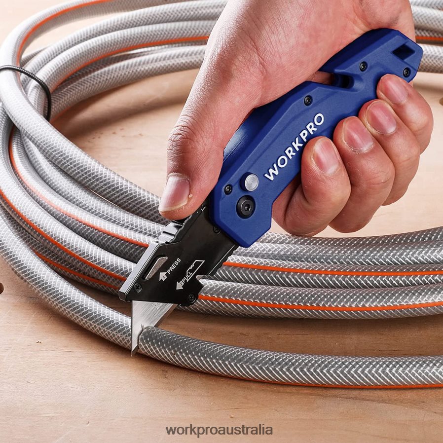 WORKPRO Folding Utility Knife Lightweight Nylon Handle Utility Cutter with 10-piece Extra Blades D4R0VT38 Tool Red/Blue/Black