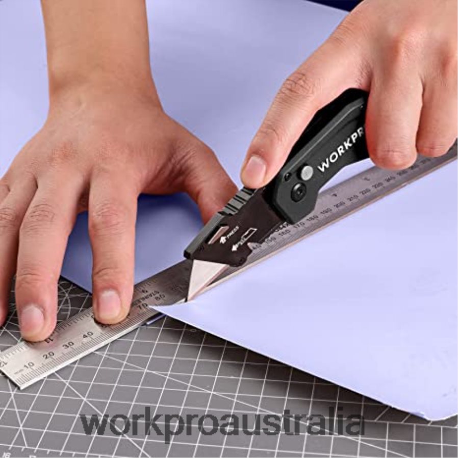 WORKPRO Folding Utility Knife Lightweight Nylon Handle Utility Cutter with 10-piece Extra Blades D4R0VT38 Tool Red/Blue/Black