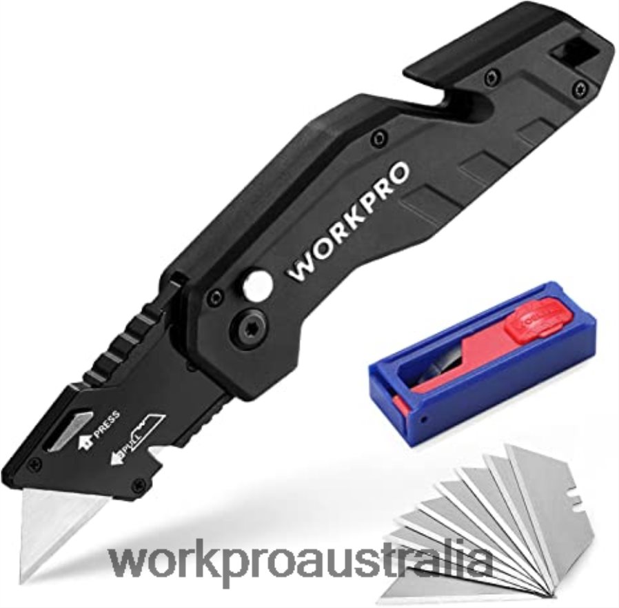 WORKPRO Folding Utility Knife Lightweight Nylon Handle Utility Cutter with 10-piece Extra Blades D4R0VT38 Tool Red/Blue/Black