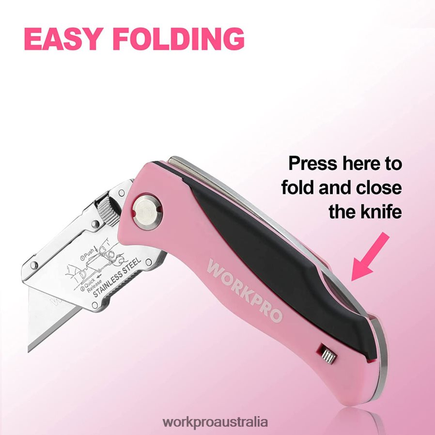 WORKPRO Folding Utility Knife Quick Change Box Cutter Razor Knife D4R0VT36 Tool Pink