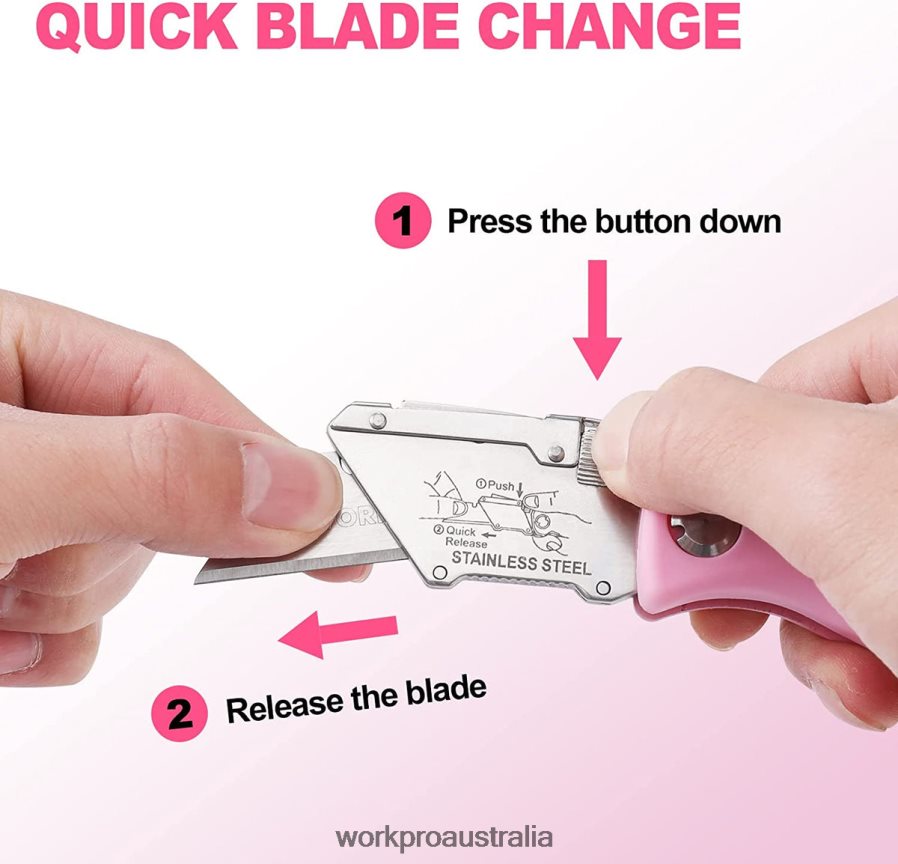 WORKPRO Folding Utility Knife Quick Change Box Cutter Razor Knife D4R0VT36 Tool Pink