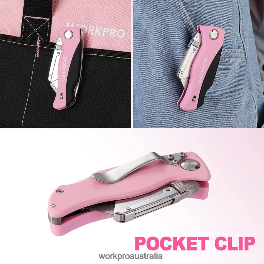 WORKPRO Folding Utility Knife Quick Change Box Cutter Razor Knife D4R0VT36 Tool Pink