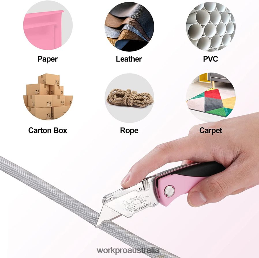 WORKPRO Folding Utility Knife Quick Change Box Cutter Razor Knife D4R0VT36 Tool Pink