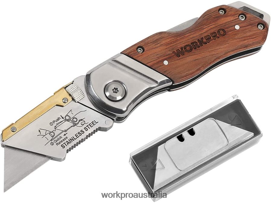 WORKPRO Folding Utility Knife Wood Handle Heavy Duty Cutter D4R0VT39 Tool Morden