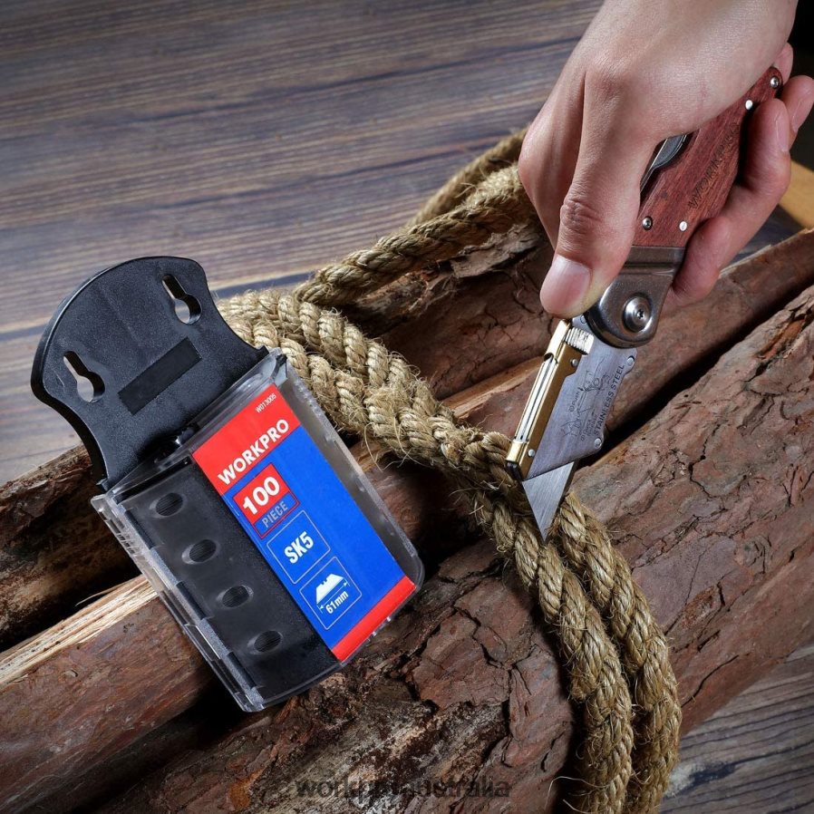 WORKPRO Folding Utility Knife Wood Handle Heavy Duty Cutter D4R0VT39 Tool Morden