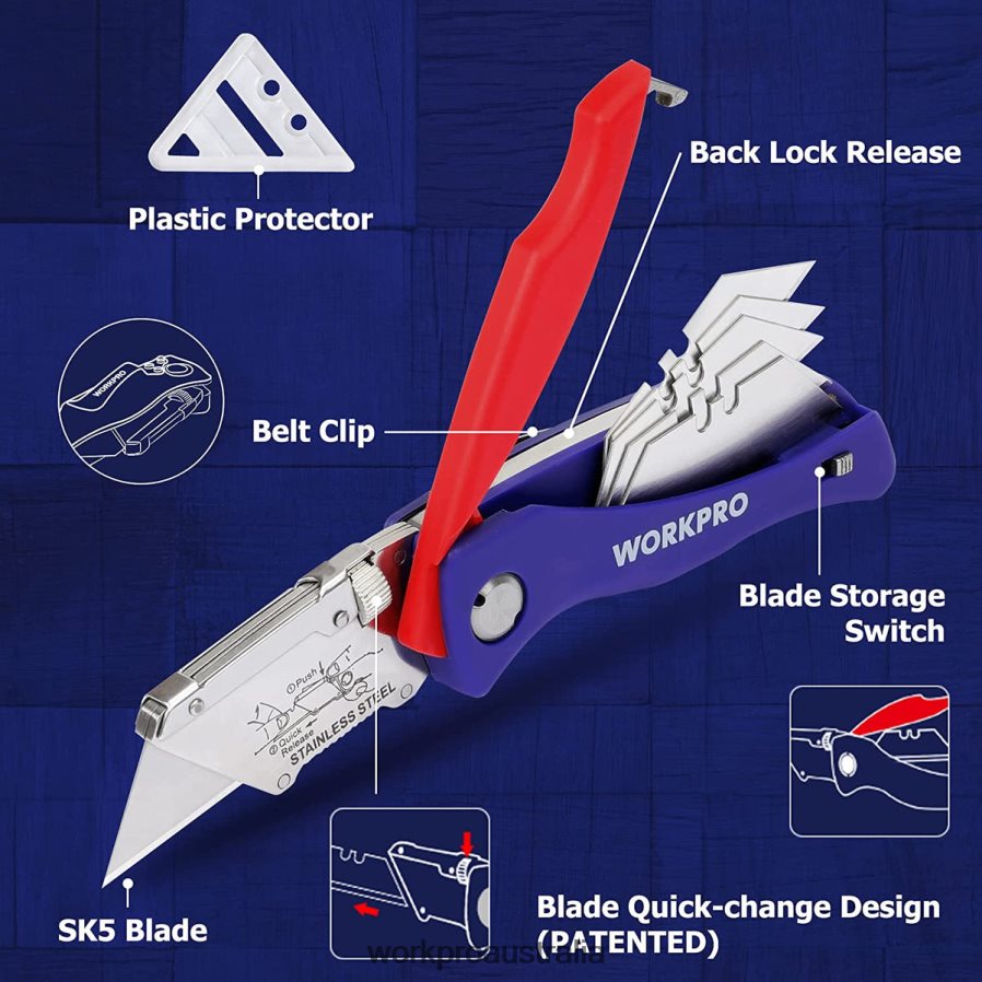 WORKPRO Folding Utility Knife with Back Lock Quick-change Box Cutter with Belt Clip D4R0VT46 Tool Morden