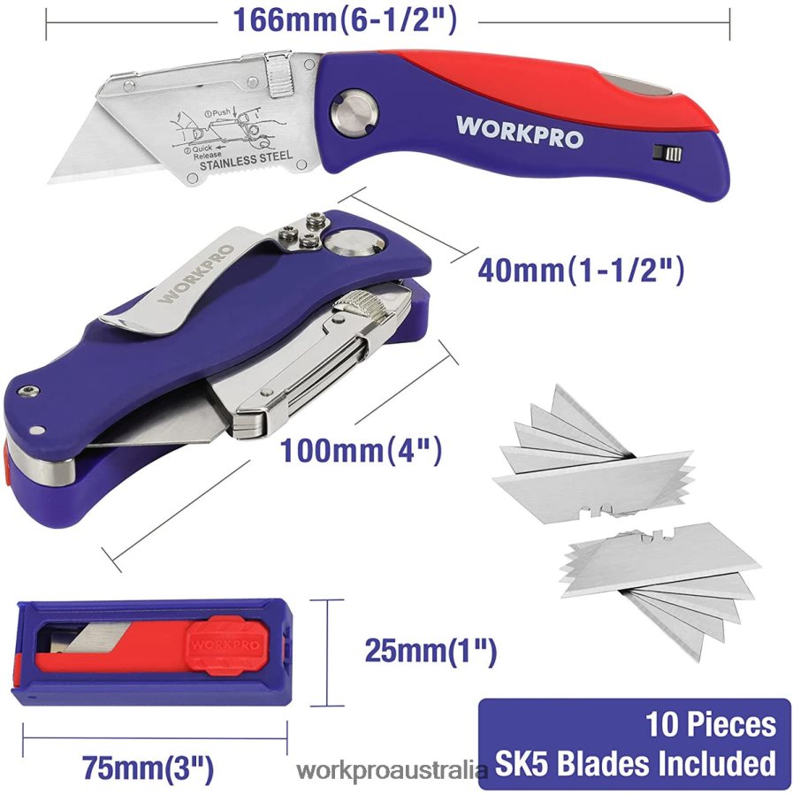 WORKPRO Folding Utility Knife with Back Lock Quick-change Box Cutter with Belt Clip D4R0VT46 Tool Morden