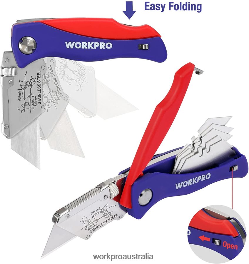 WORKPRO Folding Utility Knife with Back Lock Quick-change Box Cutter with Belt Clip D4R0VT46 Tool Morden