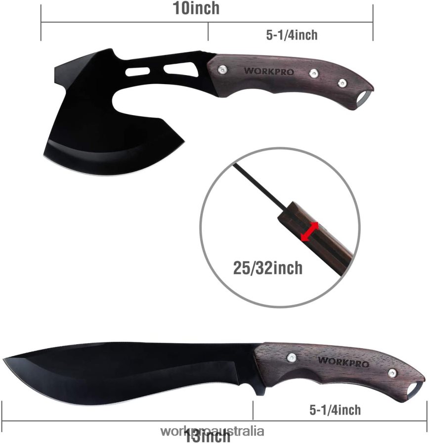 WORKPRO Full Tang Wood Handle Axe and Fixed Blade Knife Combo Set with Nylon Sheath D4R0VT48 Tool Useful