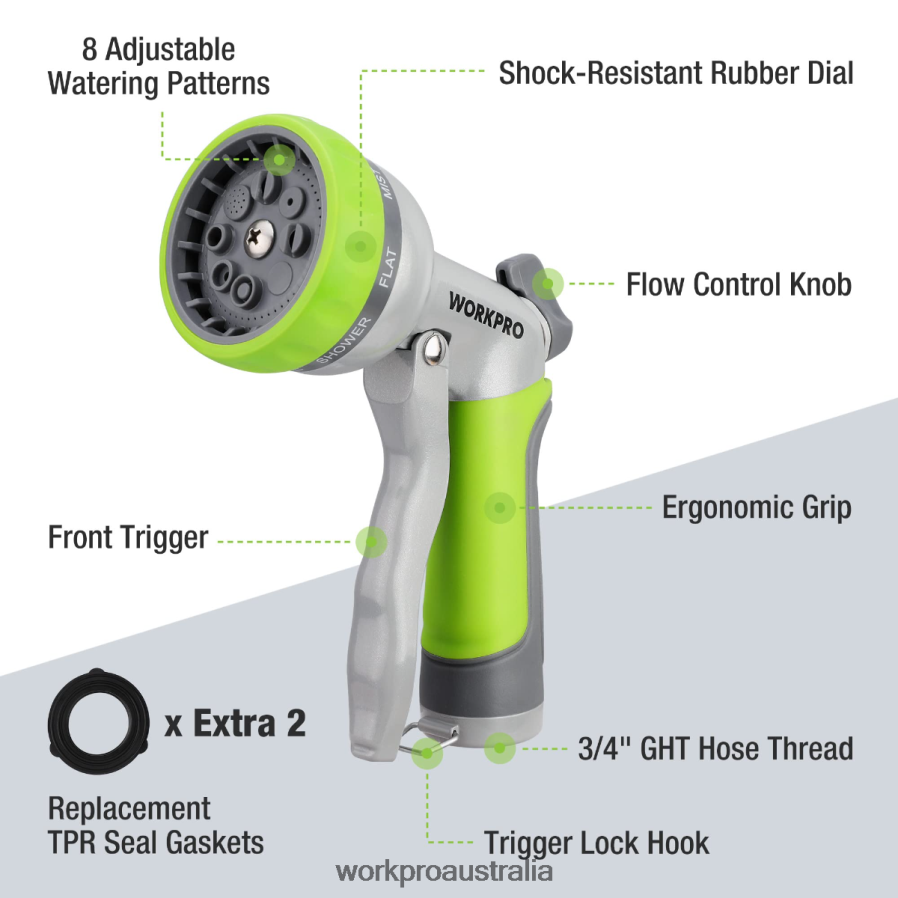 WORKPRO Garden High Pressure Water Hose Nozzle Sprayer with 8 Adjustable Watering Patterns  Thumb Control Design D4R0VT288 Tool Useful