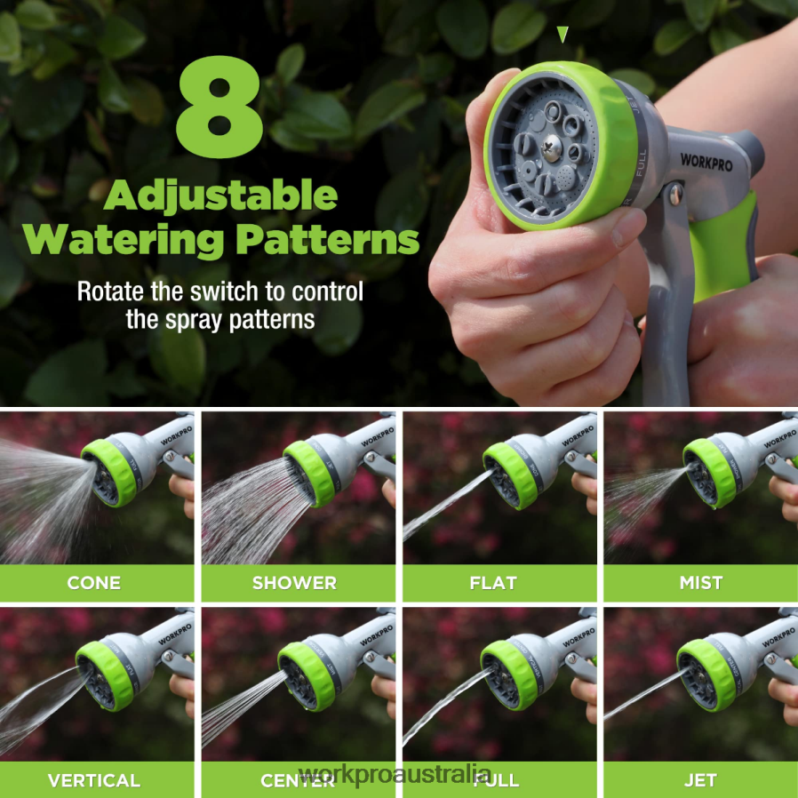 WORKPRO Garden High Pressure Water Hose Nozzle Sprayer with 8 Adjustable Watering Patterns  Thumb Control Design D4R0VT288 Tool Useful