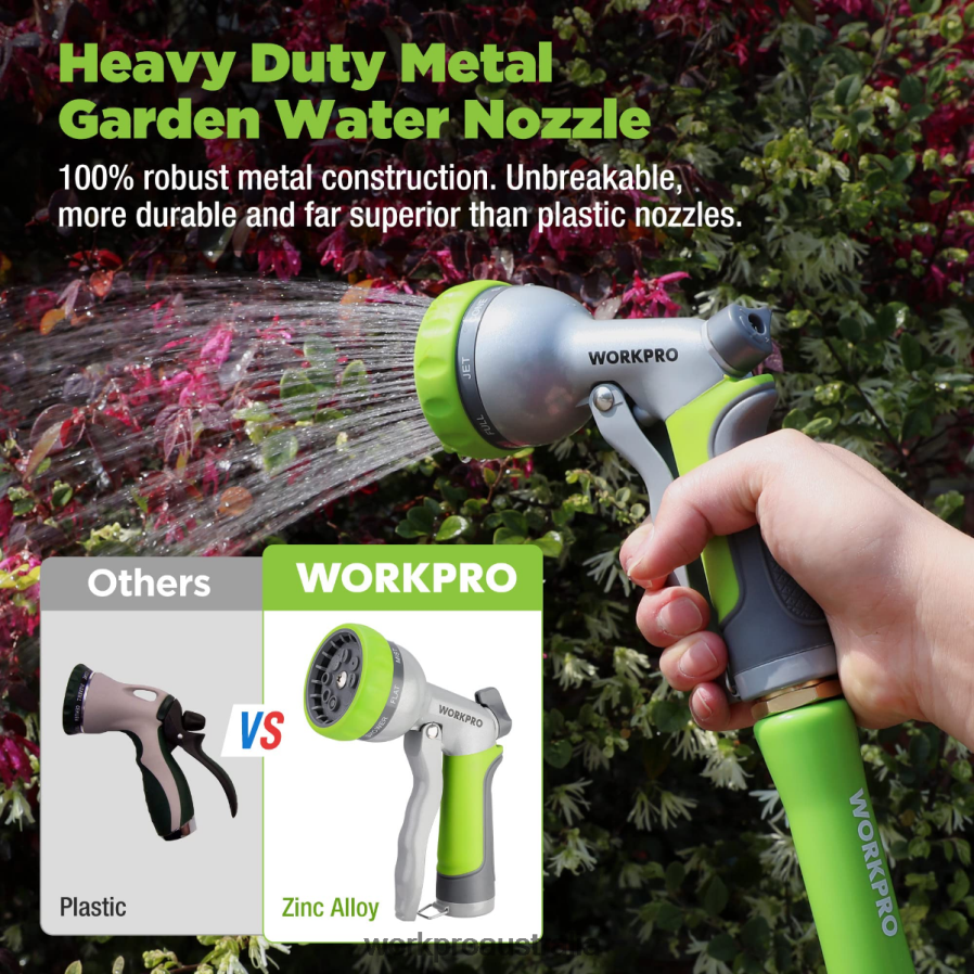 WORKPRO Garden High Pressure Water Hose Nozzle Sprayer with 8 Adjustable Watering Patterns  Thumb Control Design D4R0VT288 Tool Useful
