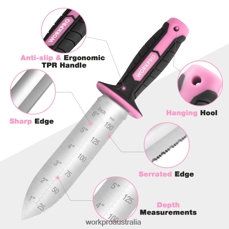 WORKPRO Garden Knife with Oxford Sheath Stainless Steel Blade with Cutting Edge D4R0VT283 Tool Green/Pink